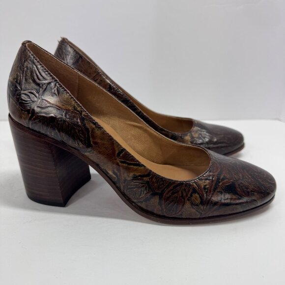 Patricia Nash Pumps Size 8 Anita Block Heel Floral Tooled Leather - Picture 11 of 12